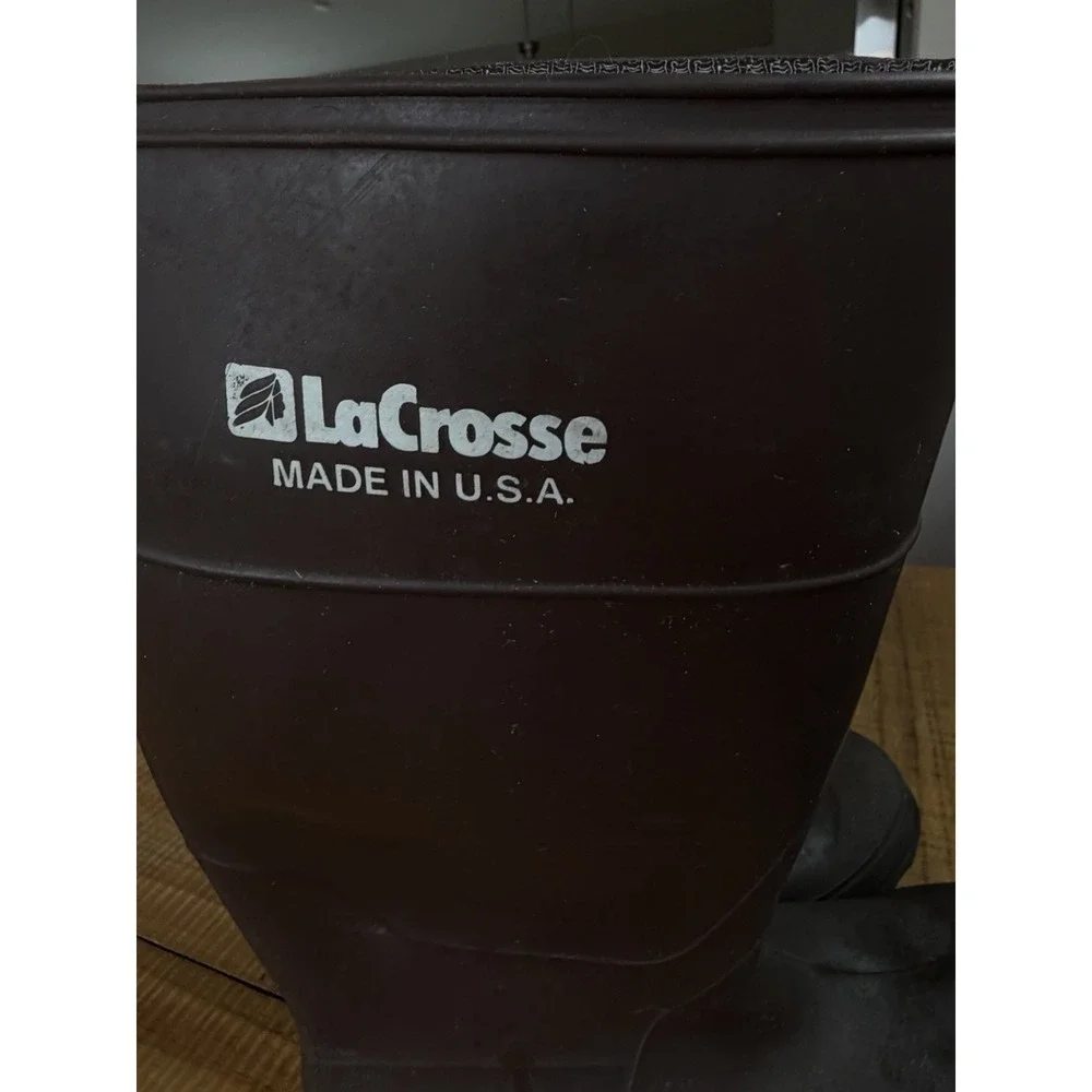 LaCrosse Mens 10 Brown Rubber Work Boots Waterproof Made in USA Tall Rain Boots